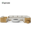 Modern Teak Wood L-Shaped Modular Sectional Sofa Set