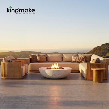 Modern Teak Wood L-Shaped Modular Sectional Sofa Set