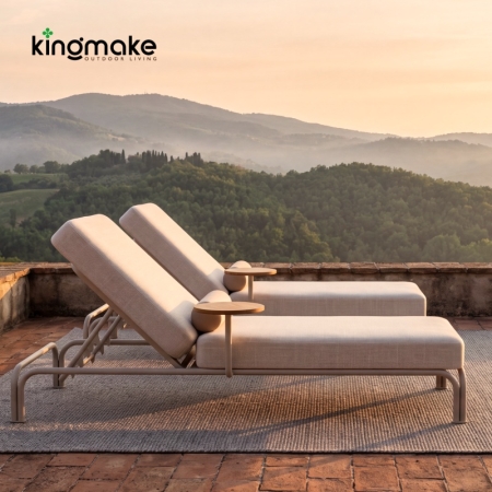 M.Y. Collection Arched Aluminum Sun Lounger with Teak Side Table
