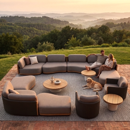 Modern Woven Rope Modular Outdoor Sofa Set with Teak Wood Frame