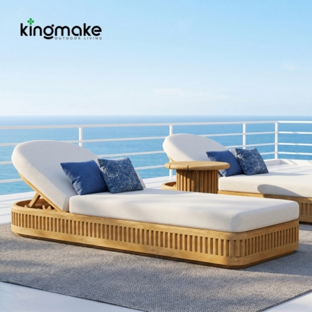 Teak Sun Lounger with Adjustable Backrest & Side Table