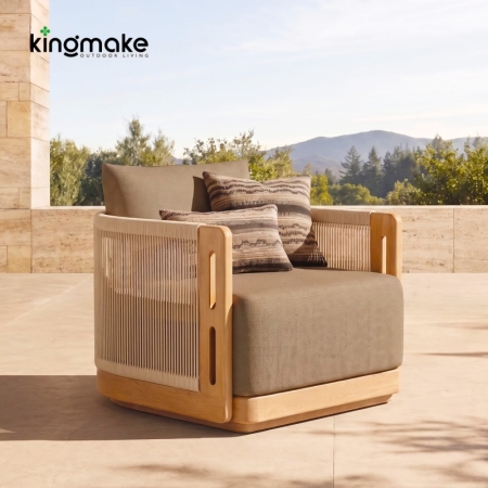 Laguna Collection Teak Outdoor Armchair with Hand-Woven Rope