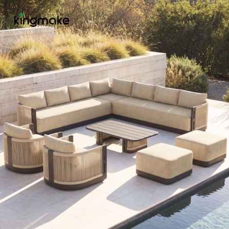 Laguna Collection Aluminum Modular Outdoor Sectional Sofa With Hand-Woven Rope