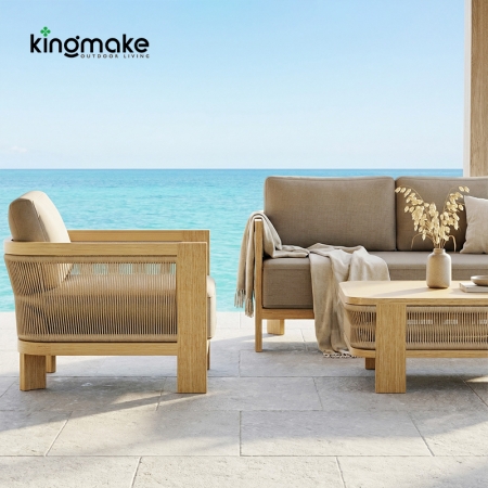 Modern Wood Grain Powder-Coated Aluminum Sofa KMD18024