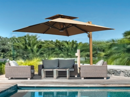 High-end Aluminum LED Square Cantilever Umbrellas KMS8601-6B 
