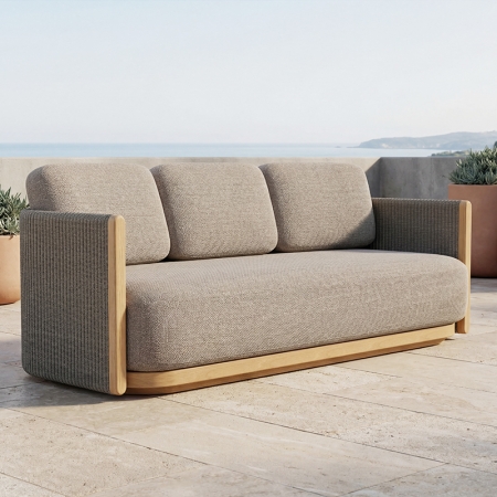 Modern Teak Woven Outdoor Three-Seater Sofa KMD18041